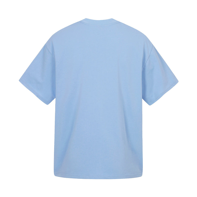 Light blue oversized cotton T-shirt shown from the back with a relaxed fit and short sleeves
