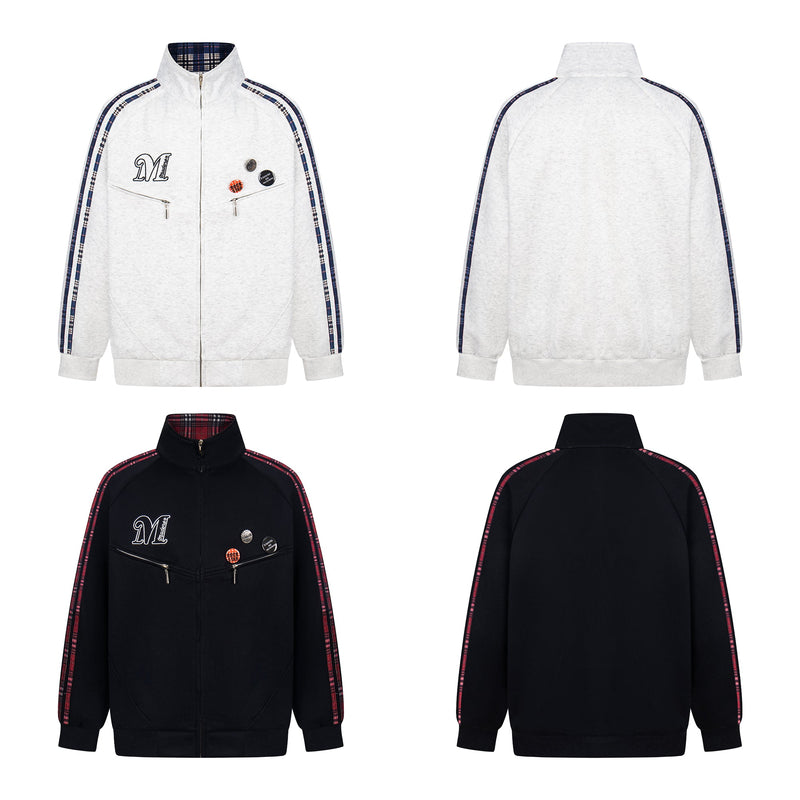Omirad Plaid-Trim Track Jacket with Embroidered Logo & Pins