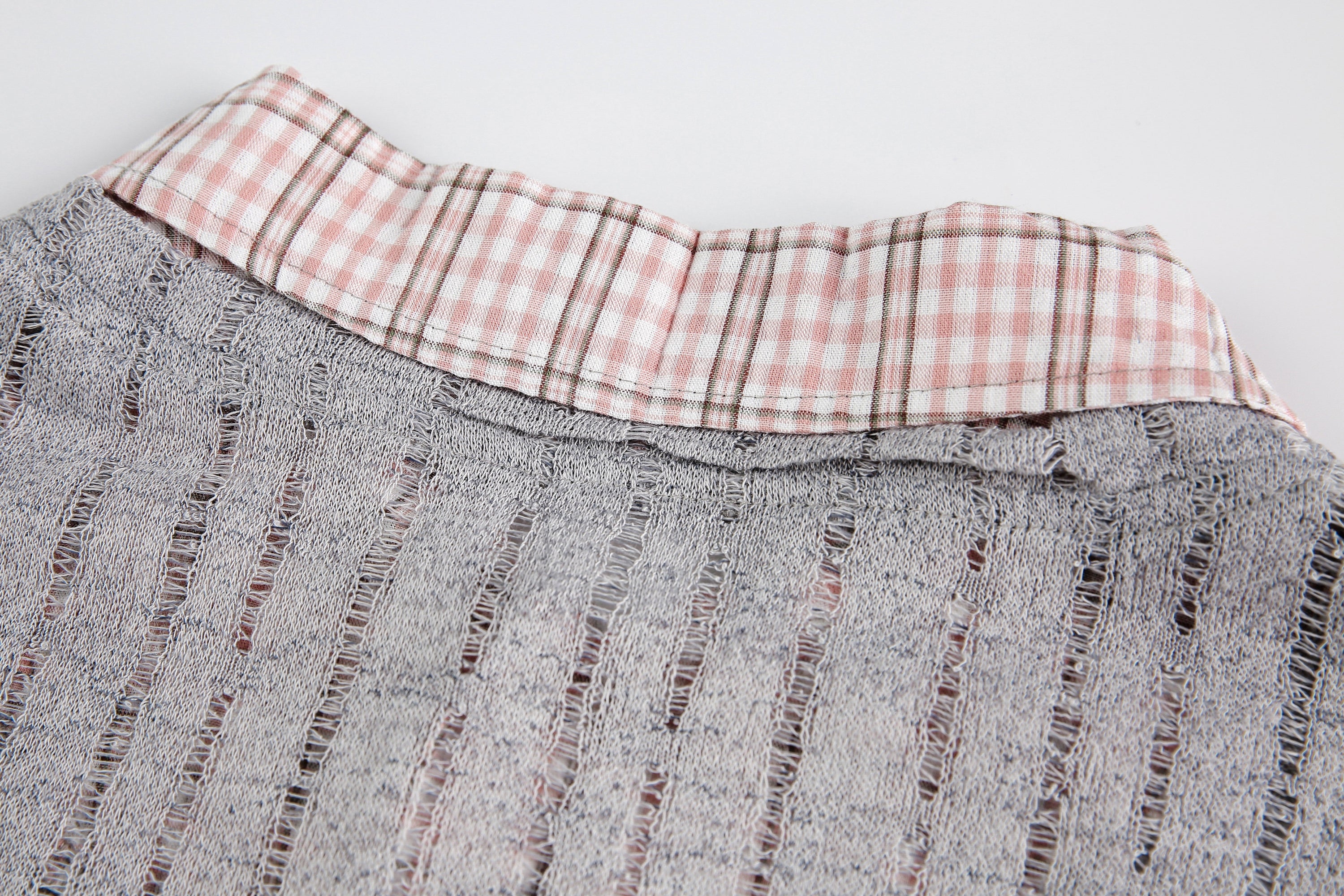 Layered Mesh Graphic Top | Sheer Overlay Plaid Collar