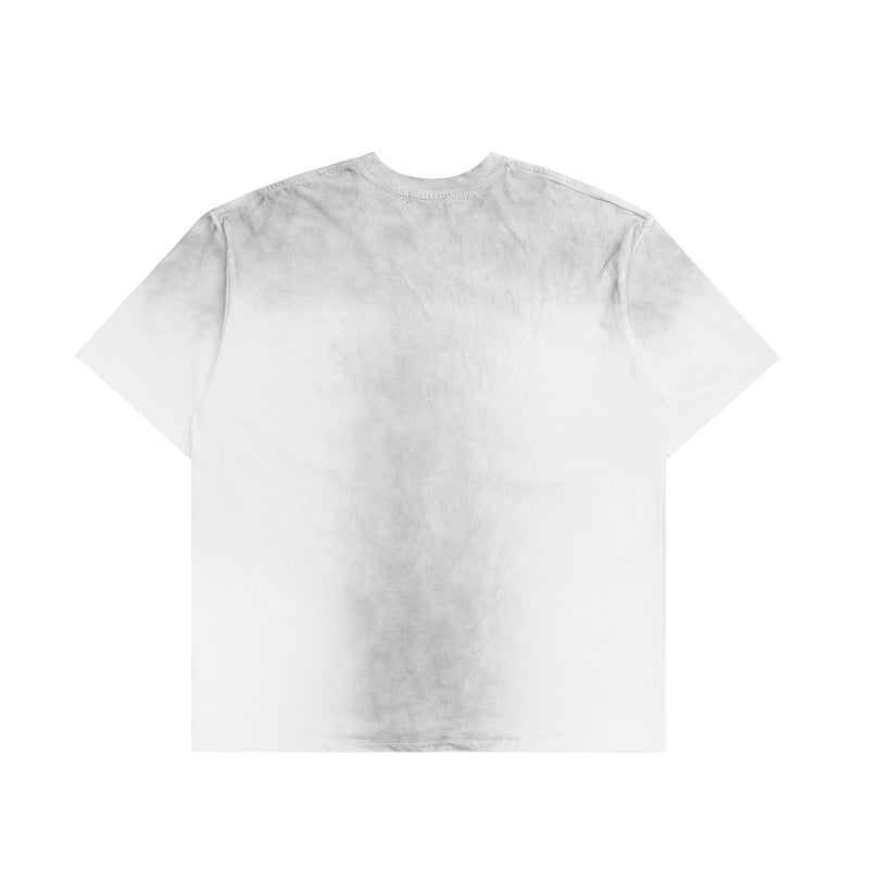 Light gray washed crewneck T-shirt with a subtle vintage faded finish and oversized streetwear fit