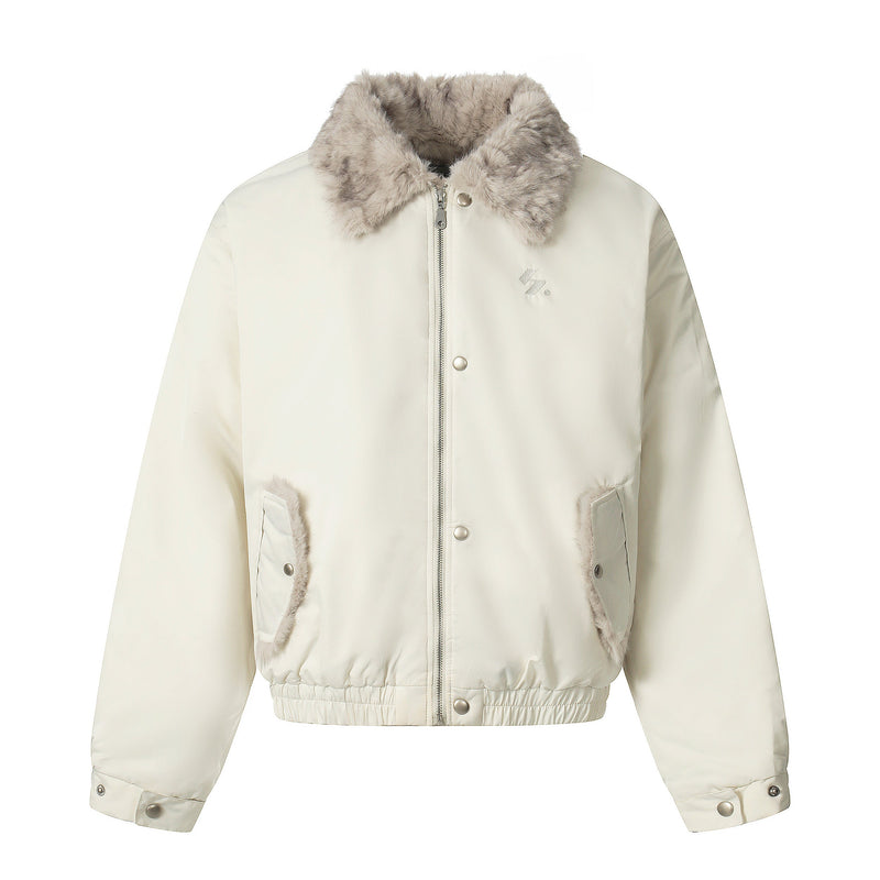 Faux Fur Collar Bomber Jacket | Off-White & Black