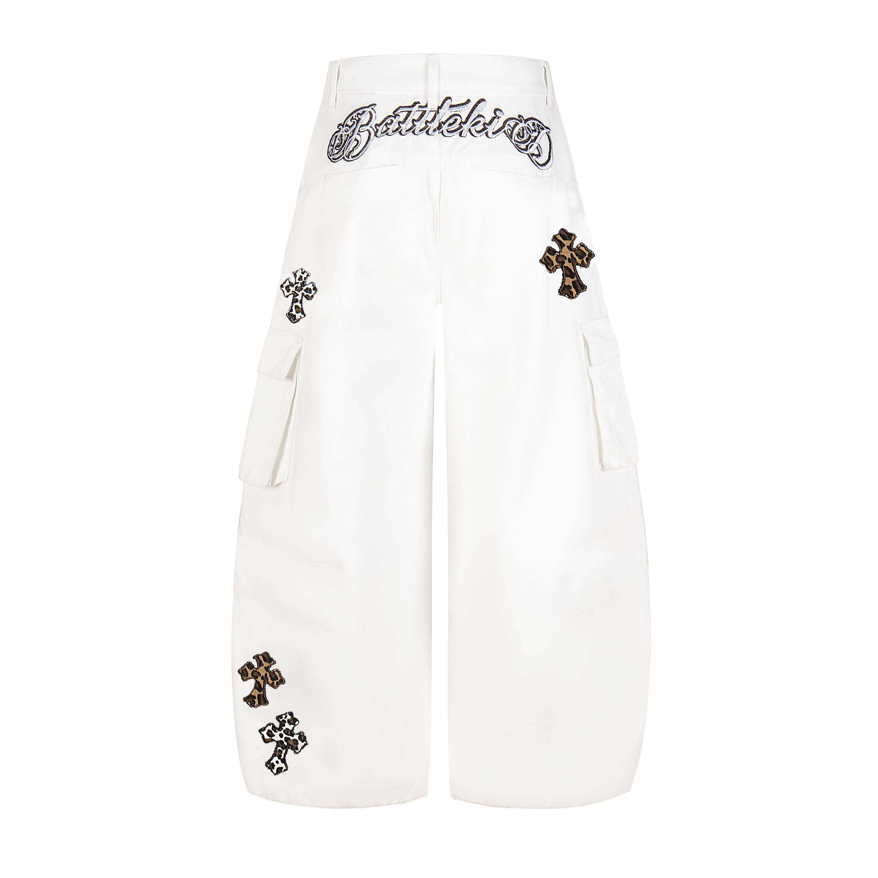 Leopard Cross Embroidered Wide-Leg Cargo Pants | Streetwear