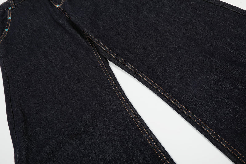 Omirad Studded Dark-Wash Wide-Leg Jeans | SEAKOFF