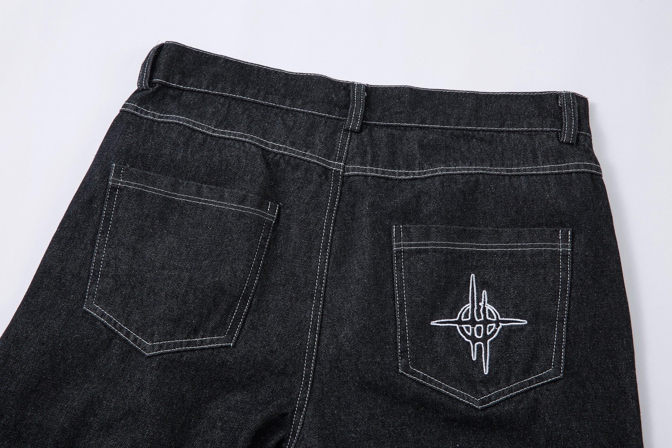 Tribal Wide-Leg Black Denim Jeans | Streetwear Baggy Fit