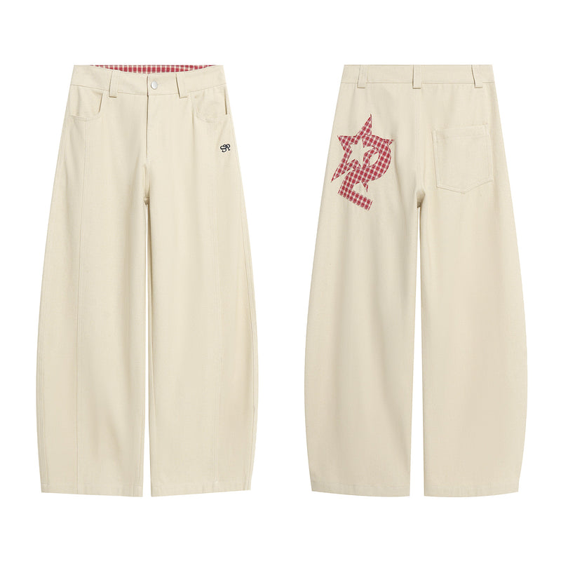 Star Patch Wide-Leg Cotton Pants | Streetwear Graphic Trousers