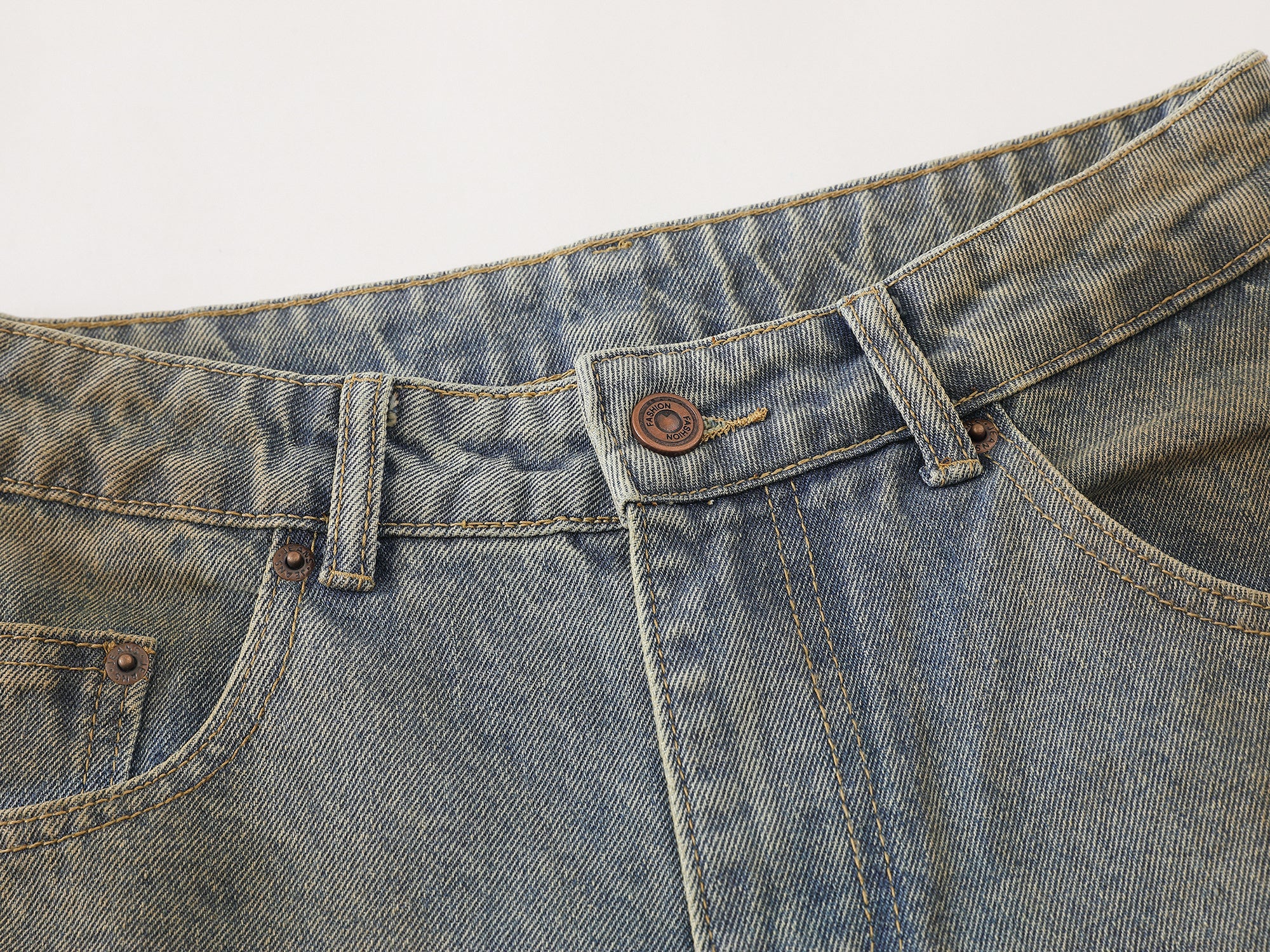 Faded Curved-Panel Wide-Leg Denim Pants | Streetwear Jeans