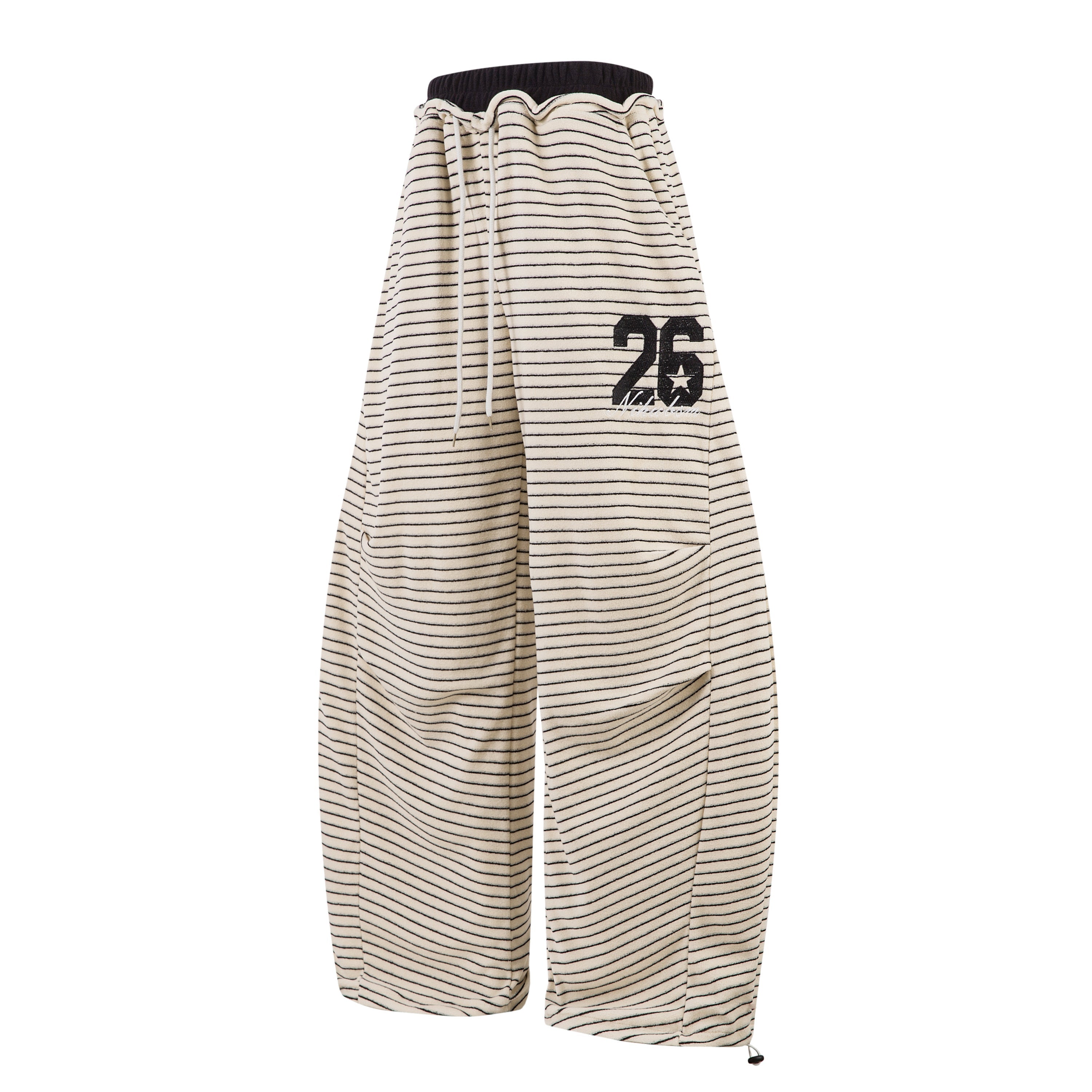Striped Knit Barrel-Leg Lounge Pants with Drawstring Hem