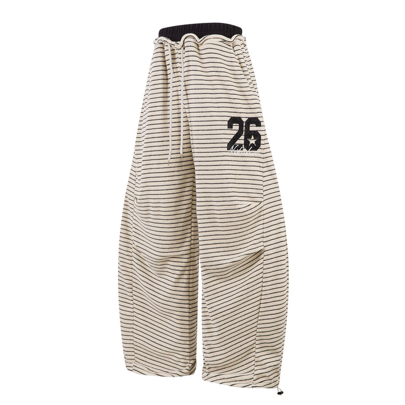 Striped Knit Barrel-Leg Lounge Pants with Drawstring Hem