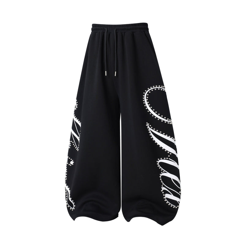 Omirad Studded Script Sweatpants | Wide-Leg Streetwear