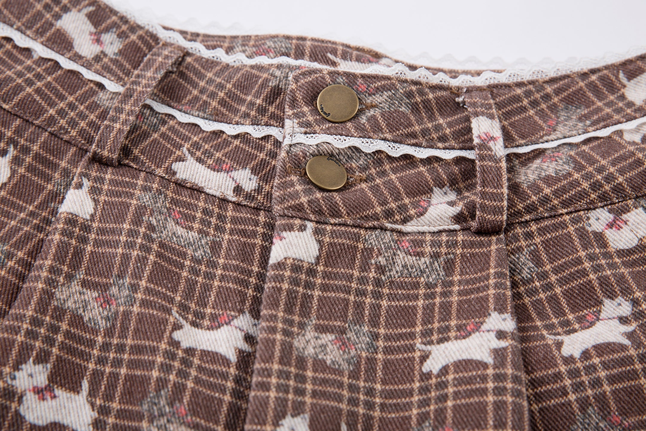 Retro Dog Print Plaid Wide-Leg Pants | Vintage Style
