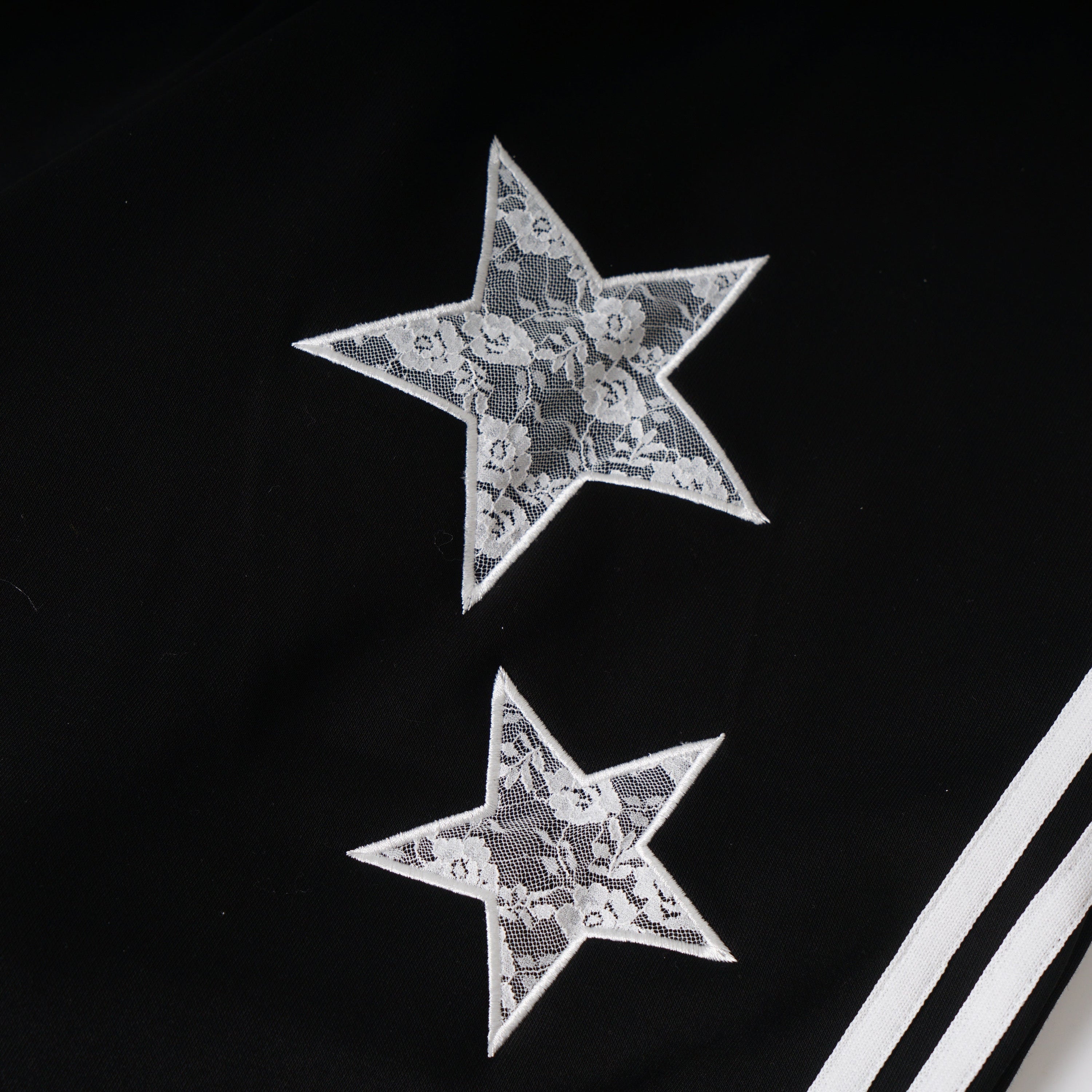 Wide-Leg Track Pants with Lace Star Appliqué & Side Stripes