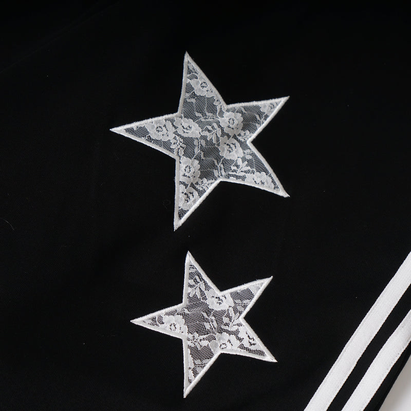 Wide-Leg Track Pants with Lace Star Appliqué & Side Stripes