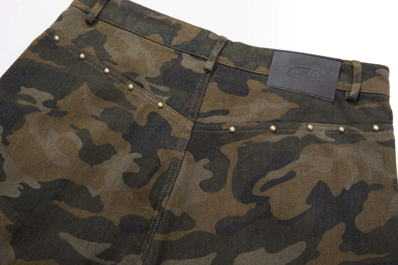 Omirad Camouflage Barrel-Leg Jeans | Wide Leg Camo Denim