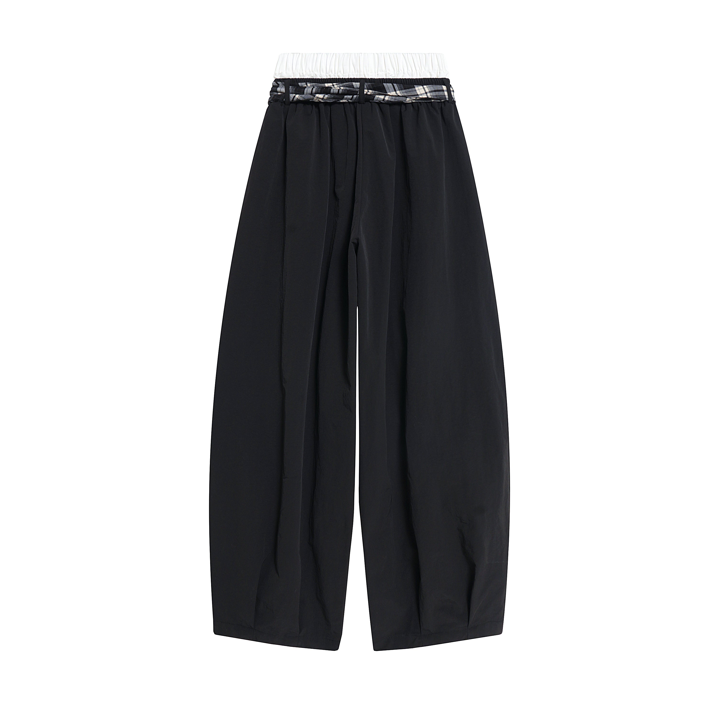 Omirad Layered Draped Nylon Wide-Leg Pants with Plaid Insert