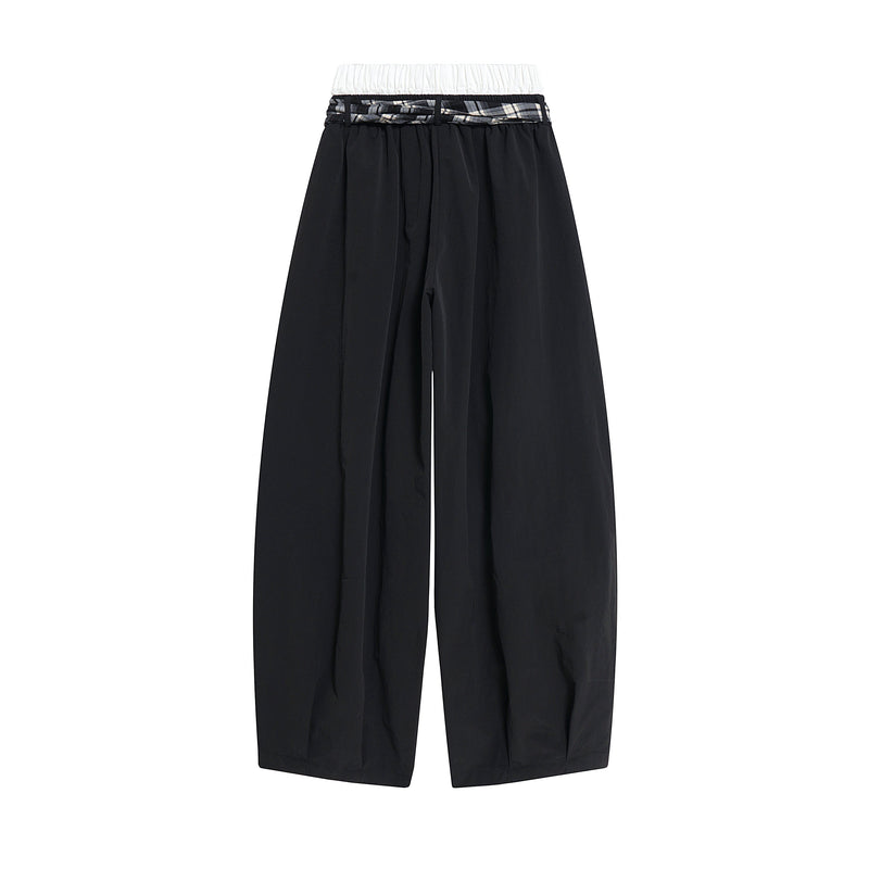 Omirad Layered Draped Nylon Wide-Leg Pants with Plaid Insert