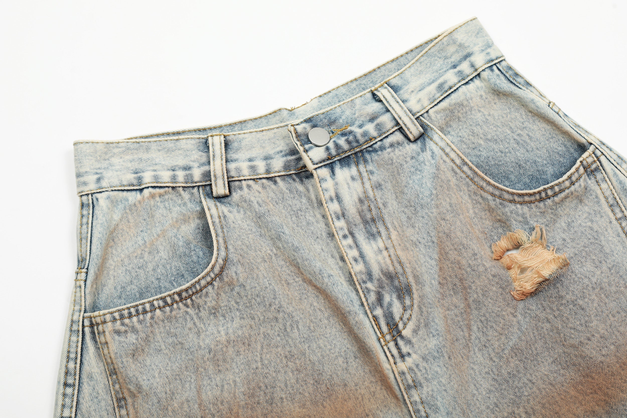 Rust Wash Distressed Barrel Jeans | Wide Leg Vintage Denim