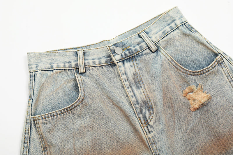 Rust Wash Distressed Barrel Jeans | Wide Leg Vintage Denim