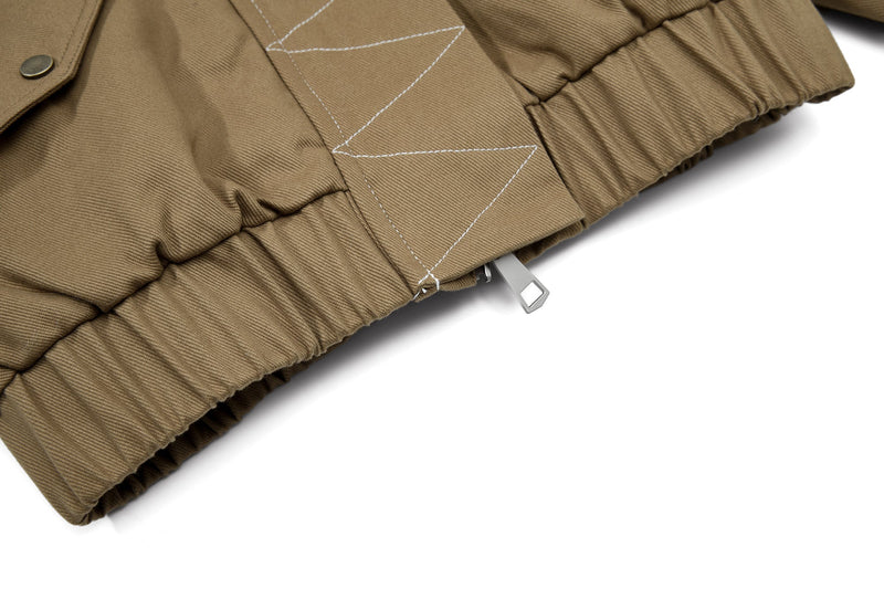 Fur-Lined Cropped Bomber Jacket | High-Neck Cotton Utility
