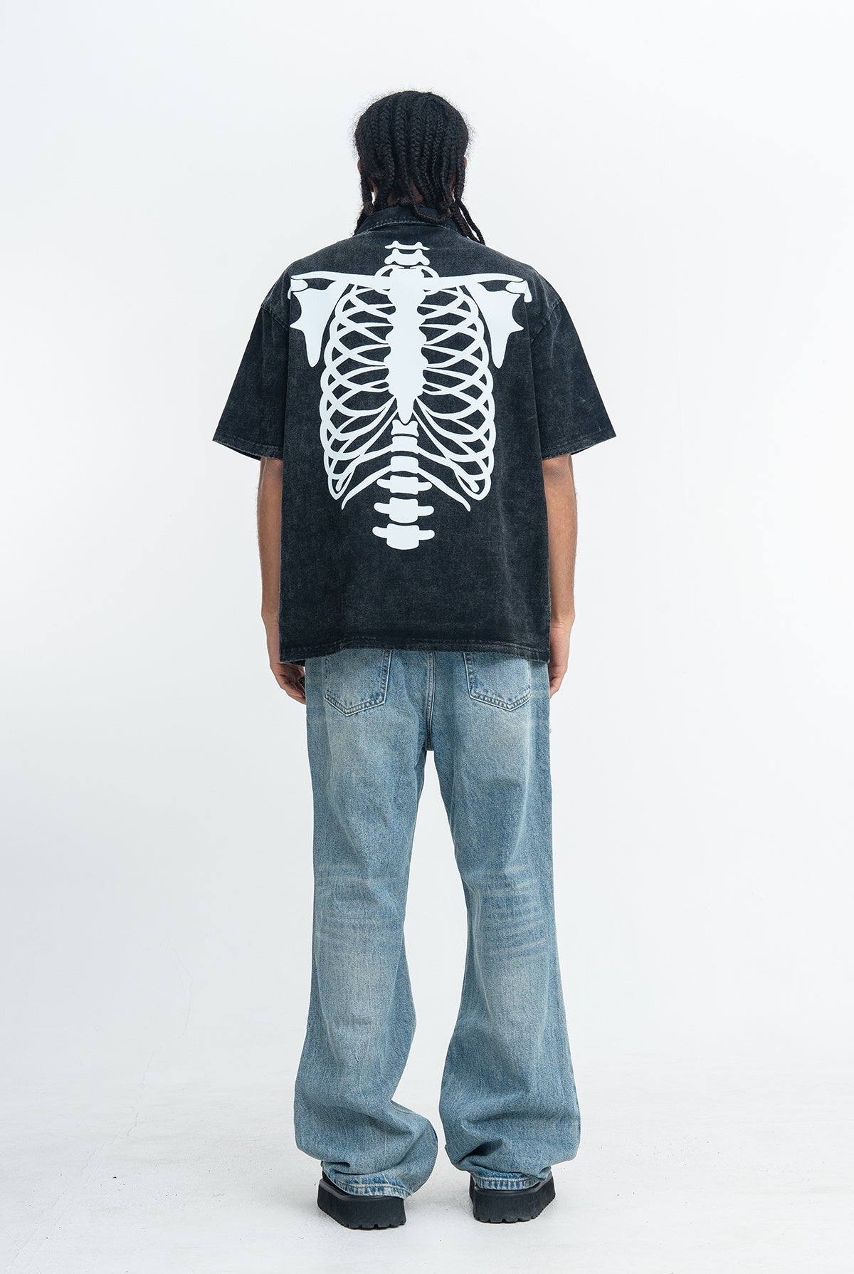 Omirad Darkness Spine Skeleton Graphic Washed Polo Shirt