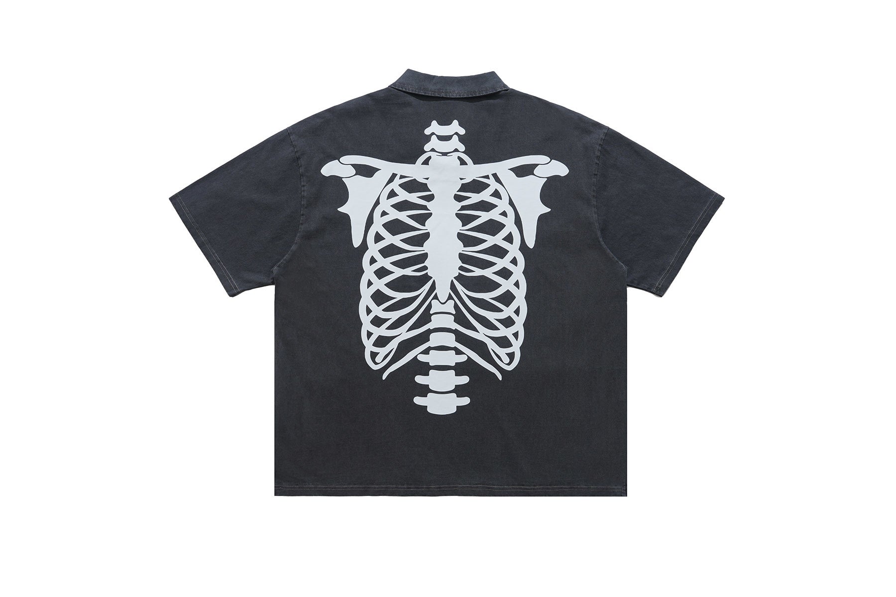 Omirad Darkness Spine Skeleton Graphic Washed Polo Shirt