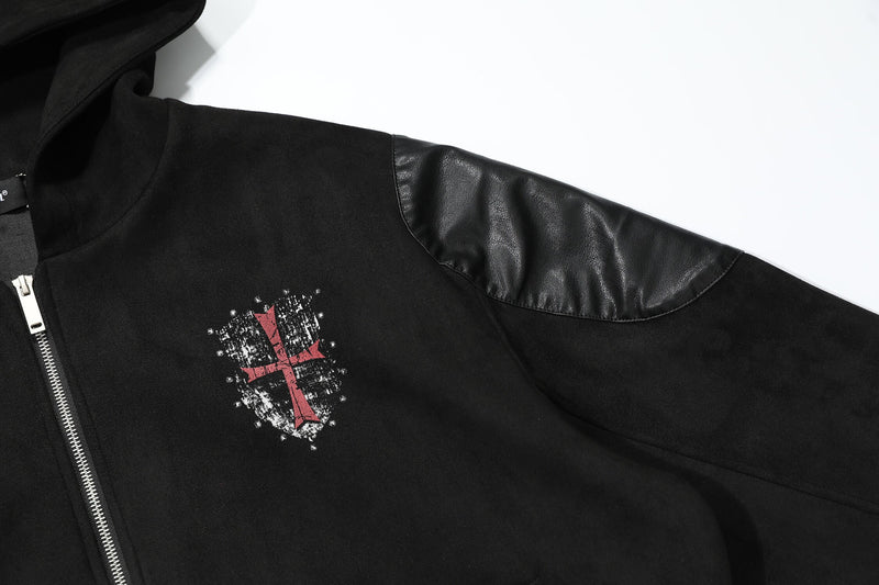 Truth Blazing Flame Mixed-Media Embroidered Hooded Jacket