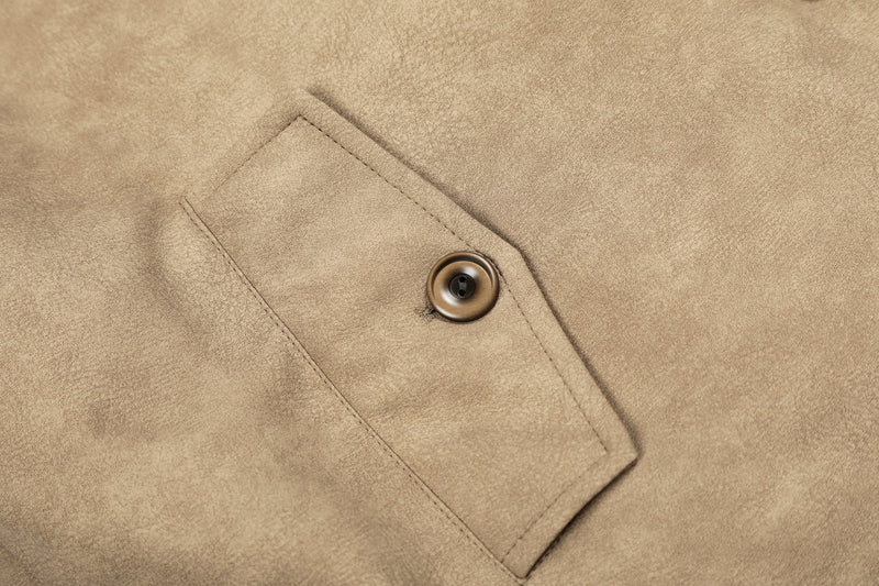 Faux Shearling Collar PU Jacket | Vintage Workwear Style