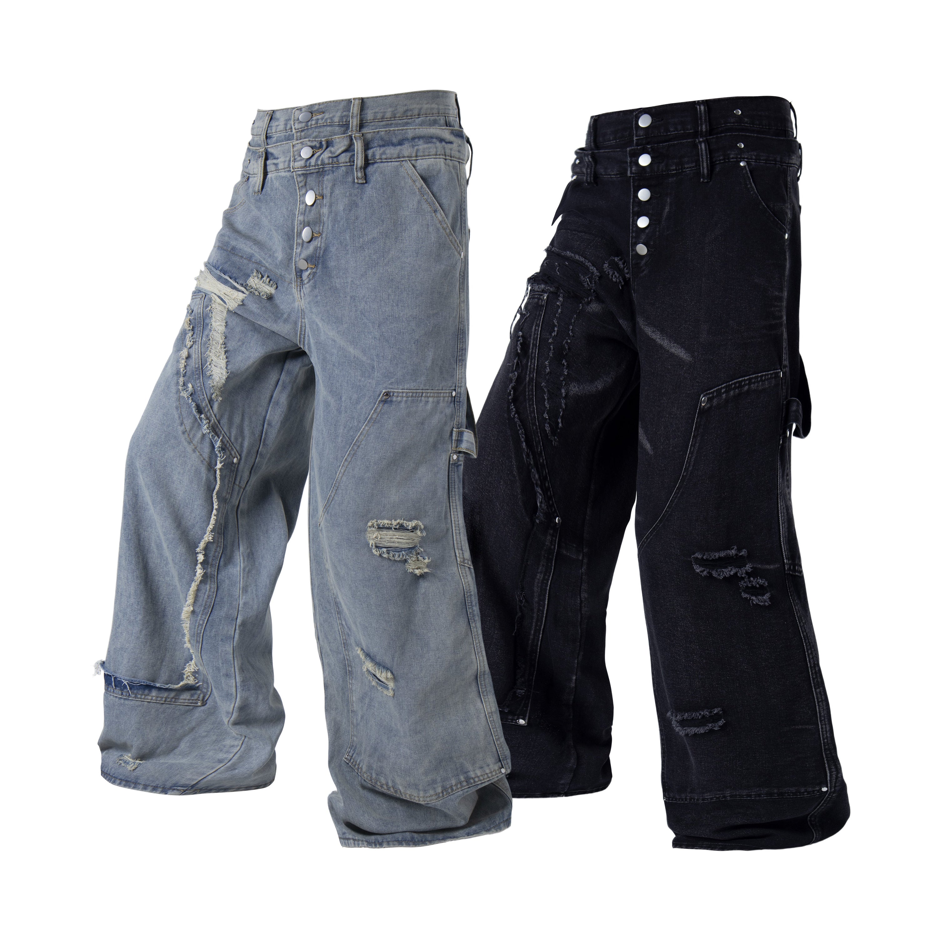 Omirad Distressed Panel Denim Pants | Streetwear Jeans