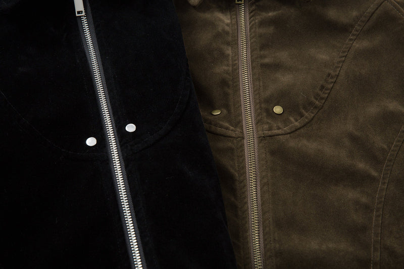 Suede-Texture Arc Panel Zip Jacket | Streetwear Outerwear