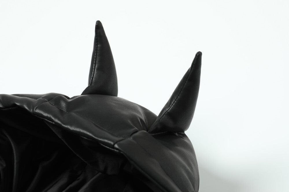 Omirad PU Gloss Bat-Ear Hooded Puffer Jacket | Black