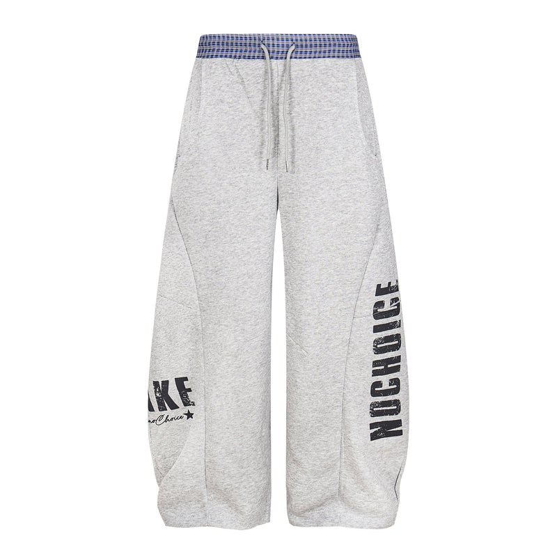 Double-Waist Checkered Print Wide-Leg Track Pants | Y2K Streetwear