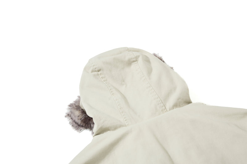 Studded Faux Fur-Trim Hooded Bomber Jacket | Washed Cotton