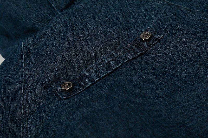 Detachable Fur-Collar Denim Bomber Jacket | Deep Indigo & Washed Black