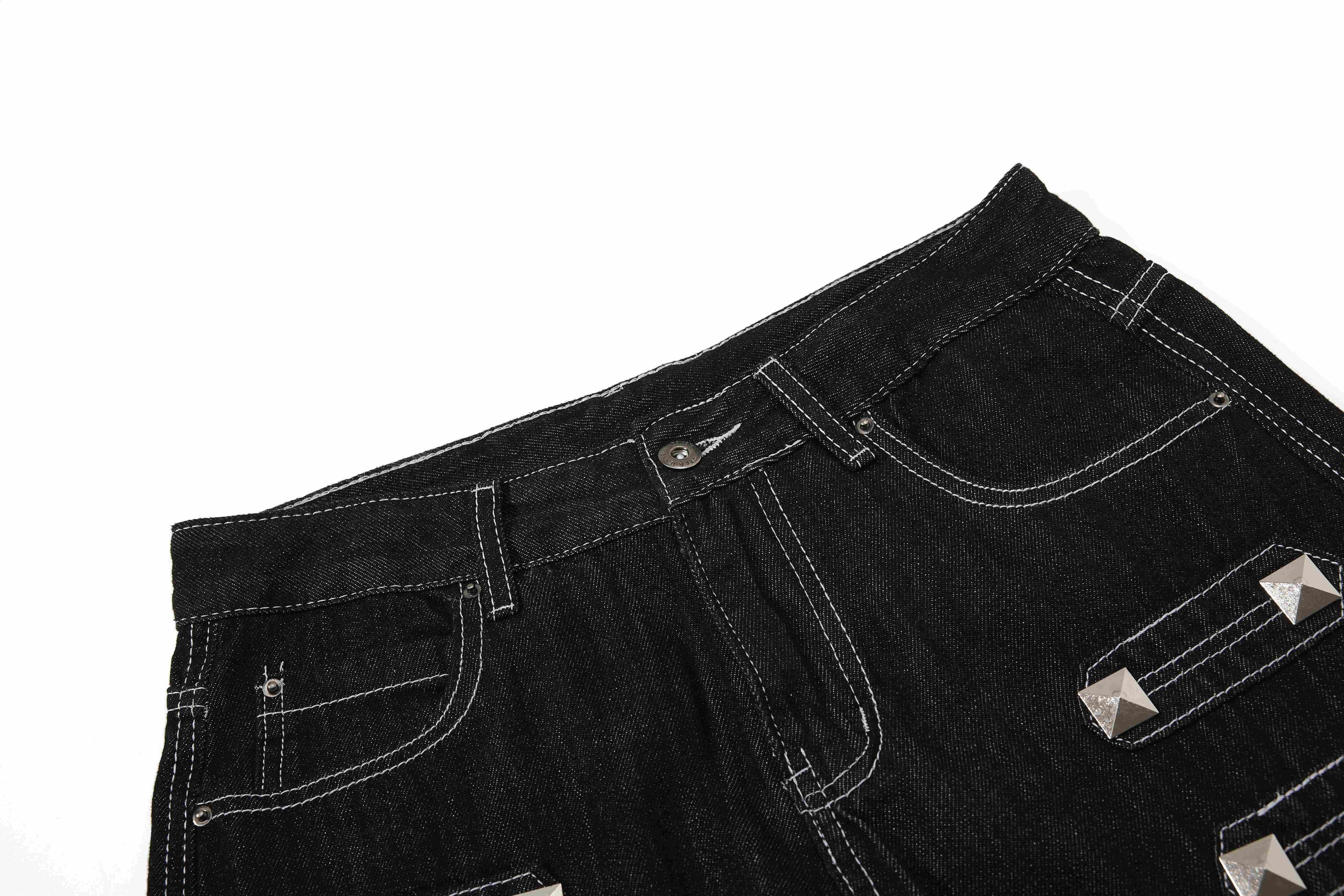 Studded Strap Wide-Leg Denim Pants | Punk Streetwear Jeans