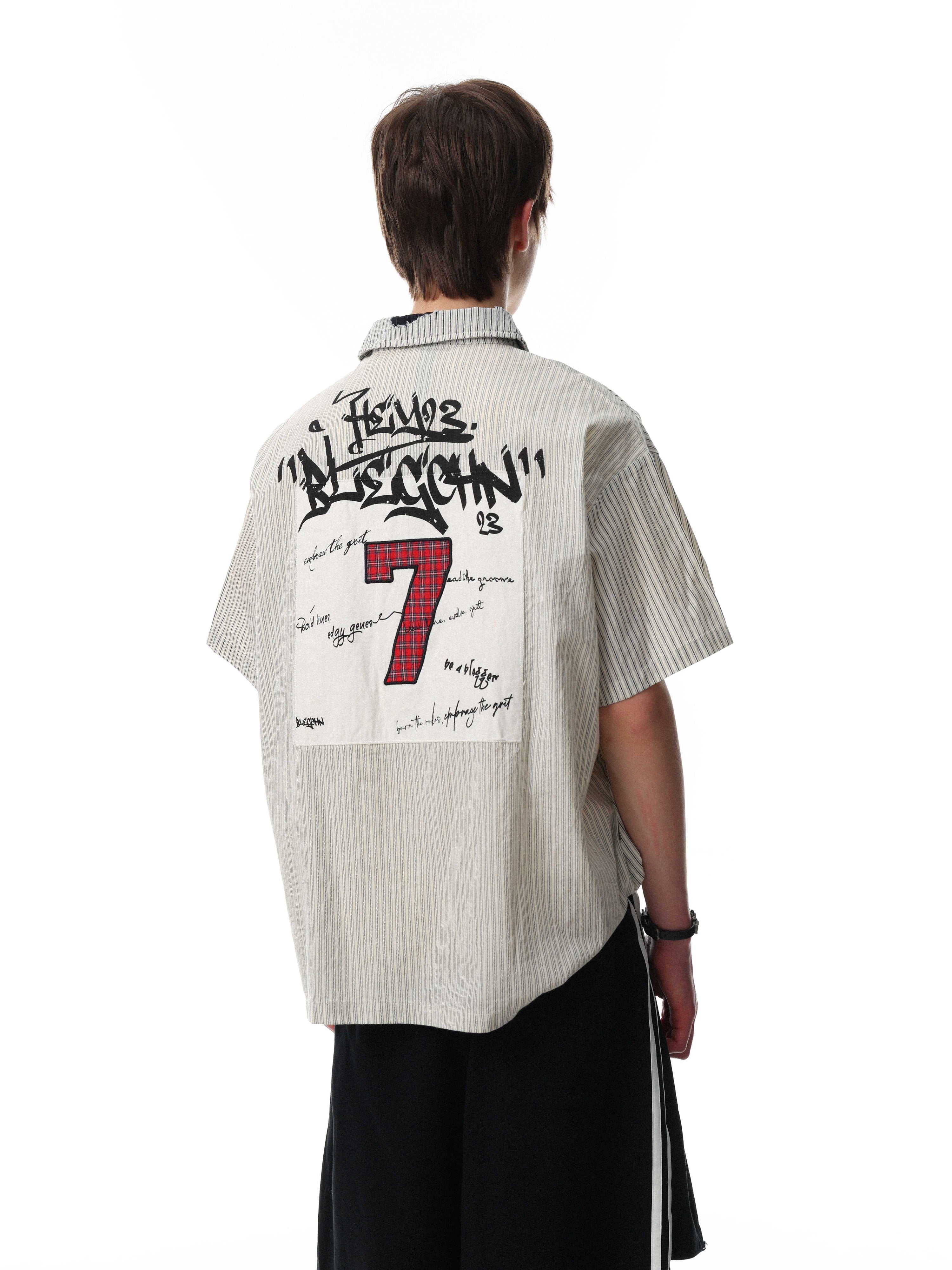 Omirad Pinstripe Patch Graphic Shirt | Streetwear Button-Up
