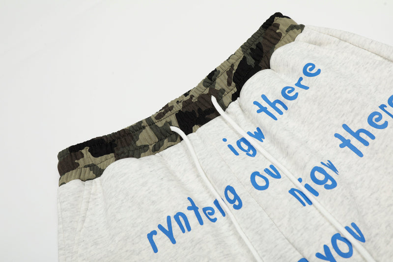 Camo Waist All-Over Text Graphic Wide-Leg Sweatpants