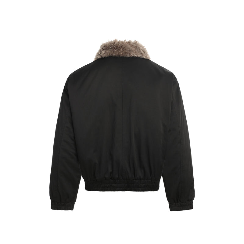 Faux-Fur Trim Padded Bomber Jacket | Metal Hook Closure