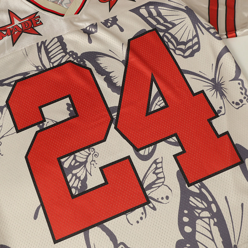 Butterfly Graphic Football Jersey | Varsity Streetwear Top