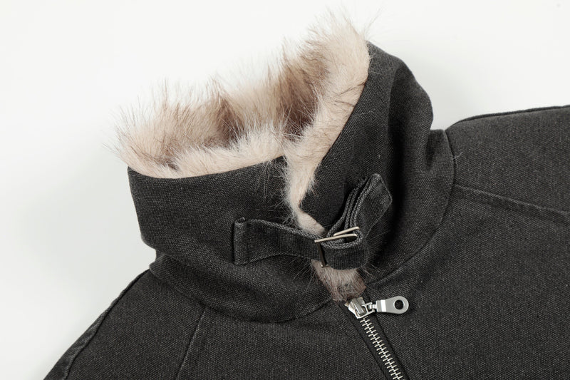 Fleece-Lined Utility Bomber Jacket | Faux-Fur Collar