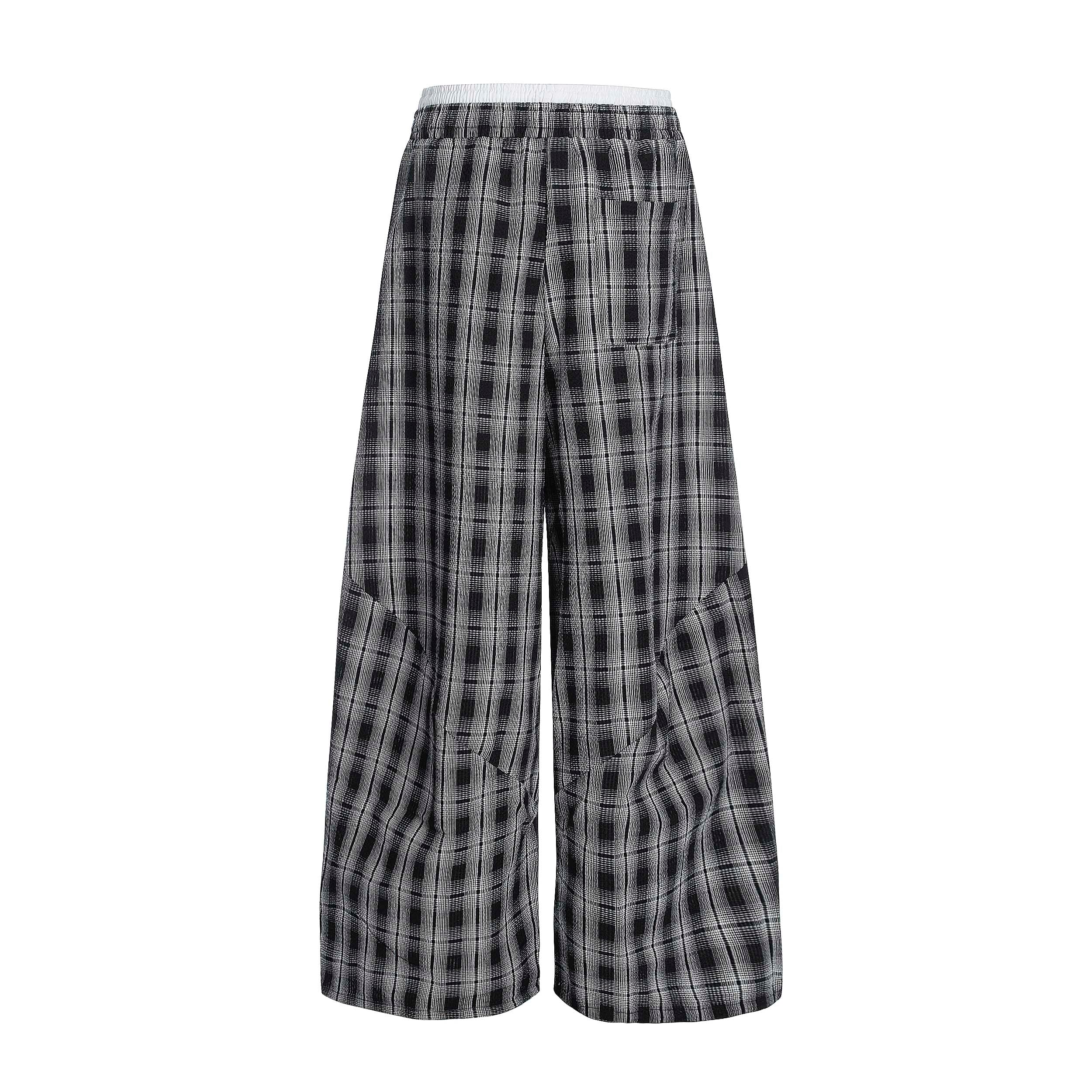 Omirad Plaid Barrel-Leg Pants | Wide-Leg Streetwear Trousers