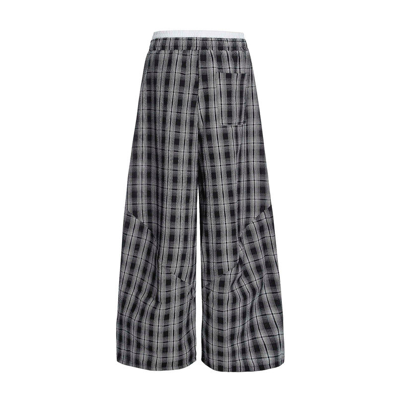 Omirad Plaid Barrel-Leg Pants | Wide-Leg Streetwear Trousers