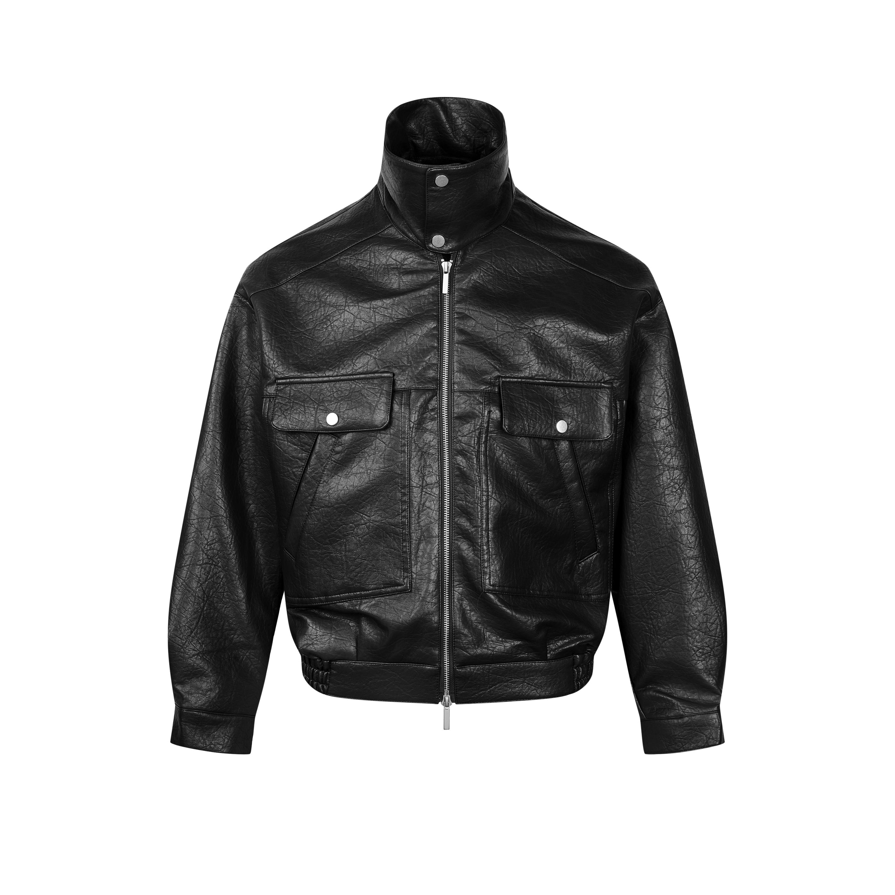 Men's Utility PU Leather Bomber Jacket | Oversized Fit