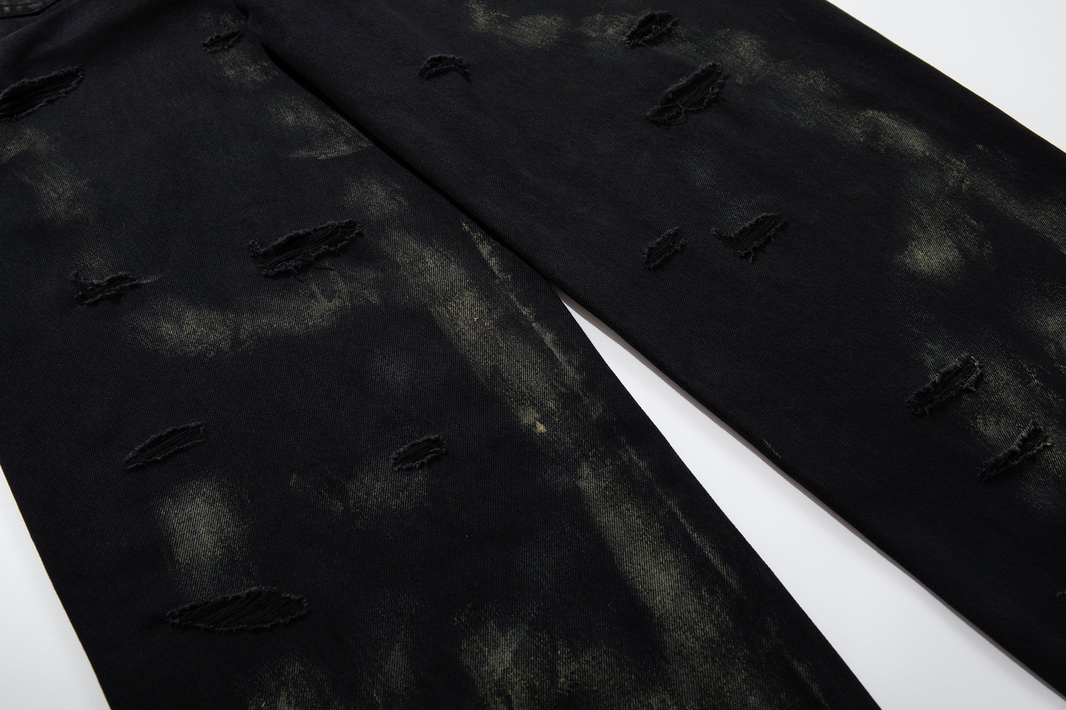 Omirad Paint-Wash Destroyed Wide-Leg Jeans | Black Denim