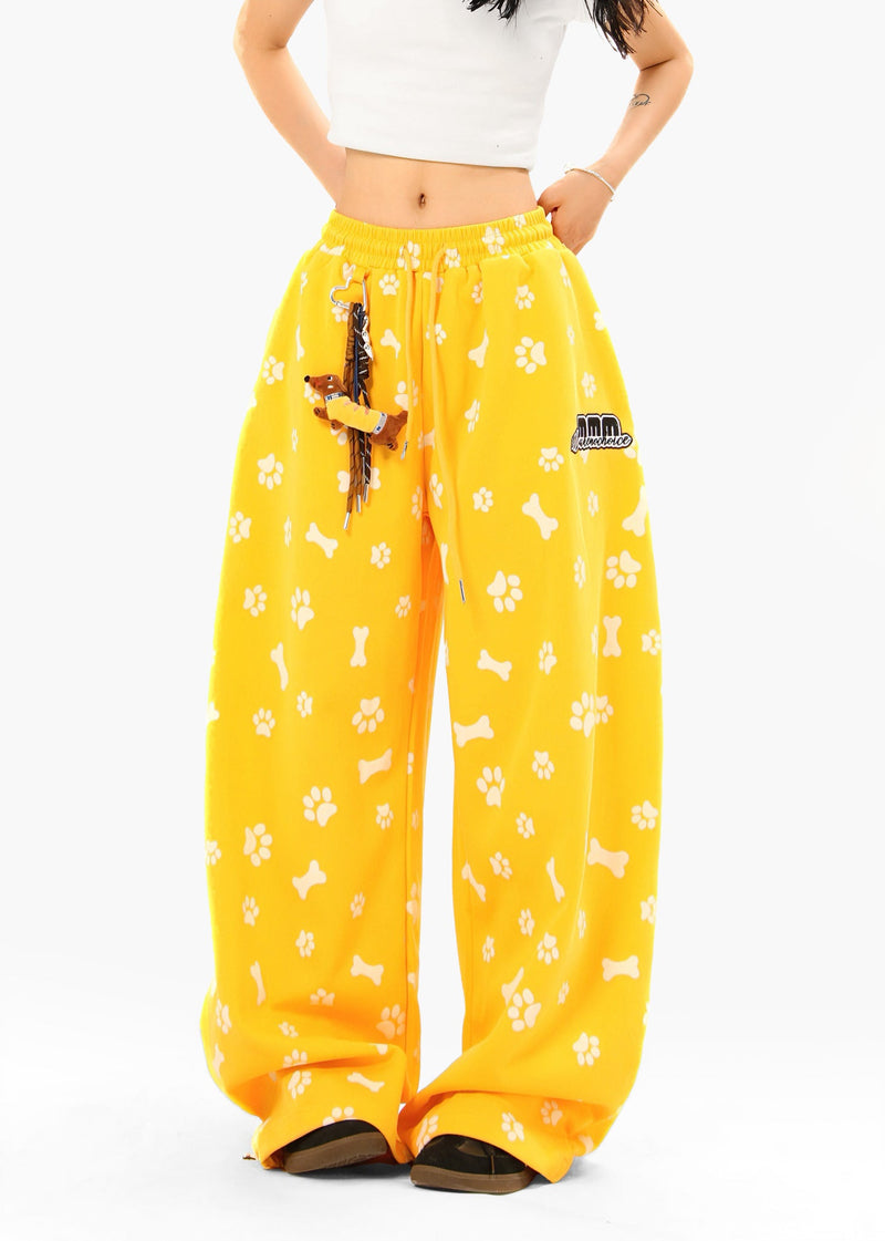 Paw Print Wide-Leg Lounge Pants | Dog Bone Streetwear Sweats
