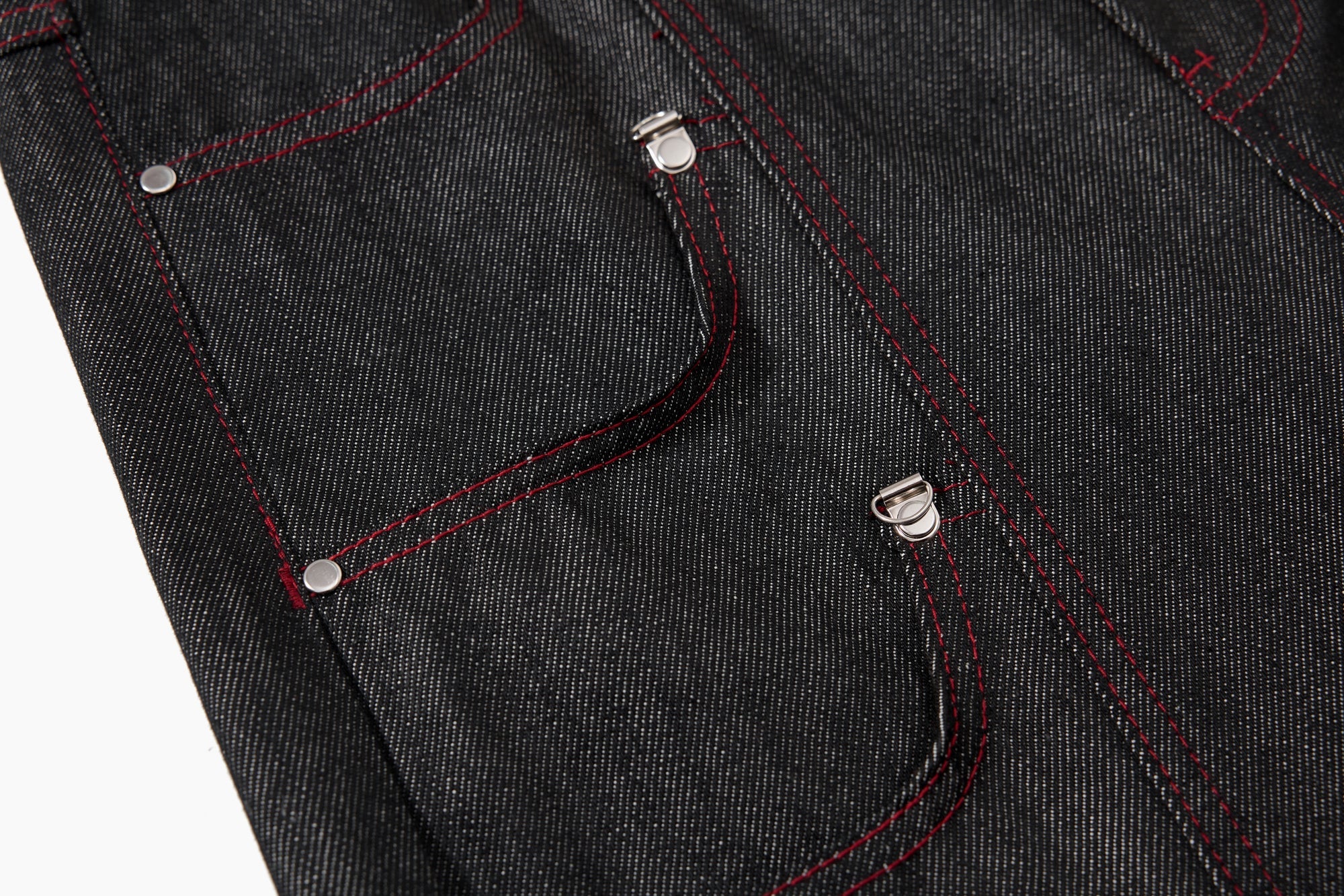 Omirad Multi-Pocket Wide-Leg Denim Pants | Red Contrast Stitch