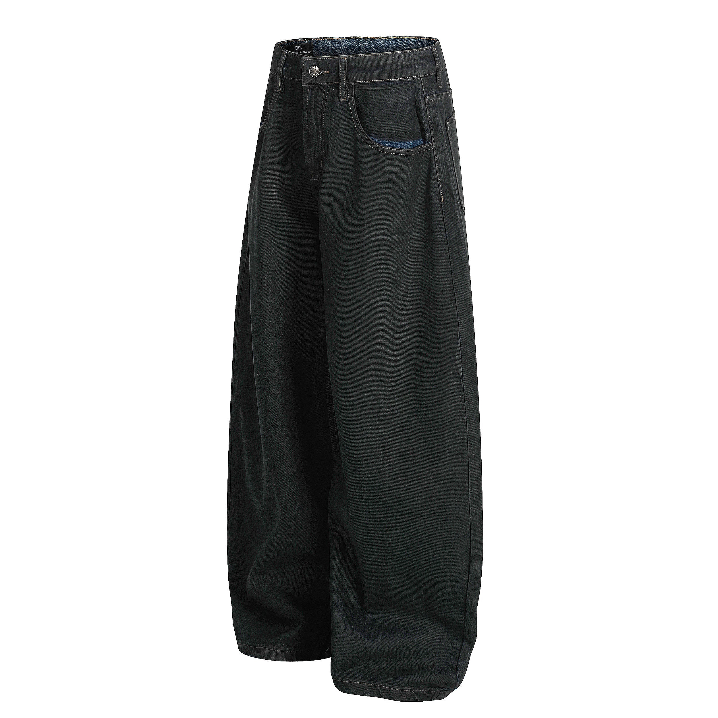 Omirad Minimal Curved Wide-Leg Denim Pants | Black