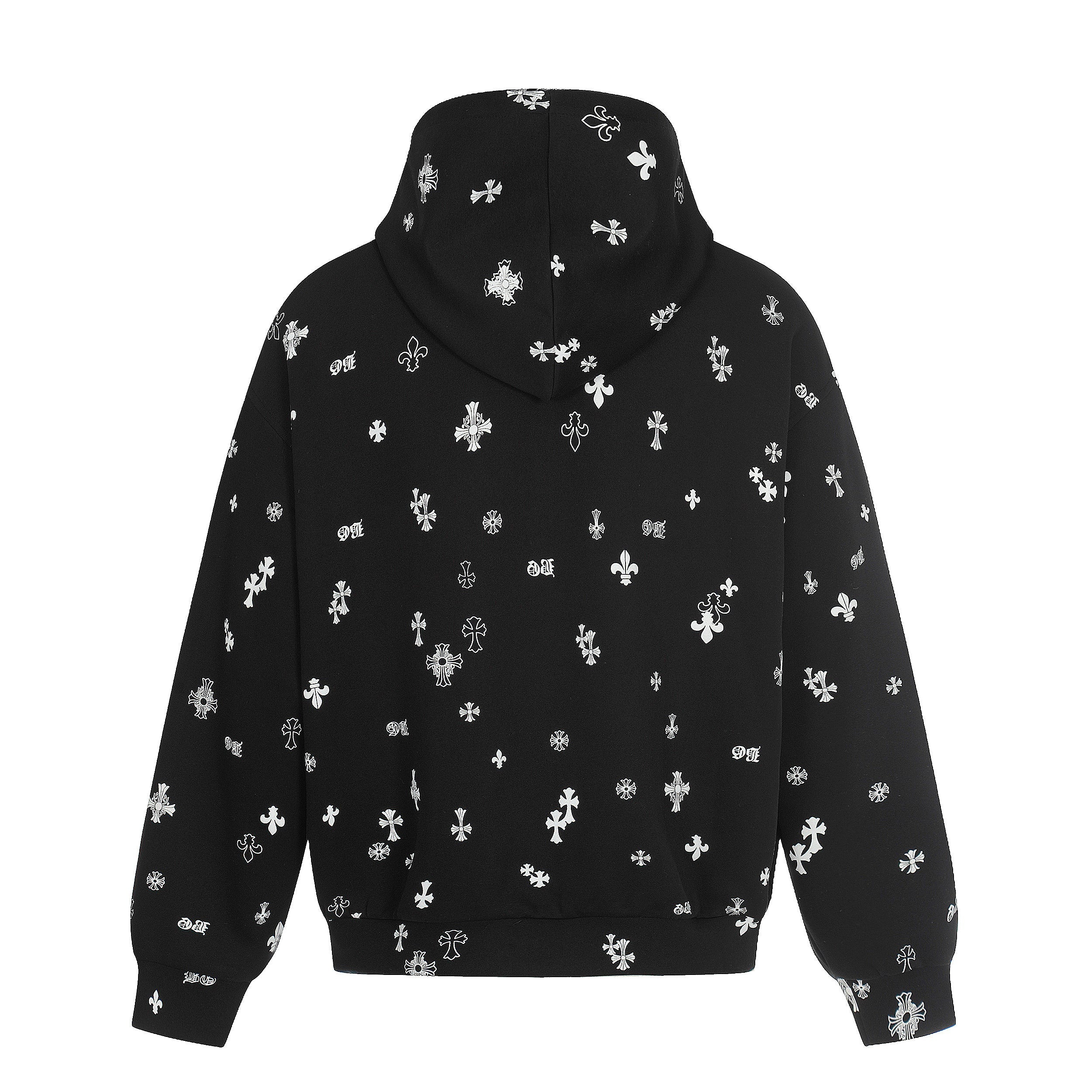 All-Over Gothic Cross Print Hooded Zip Jacket | Streetwear