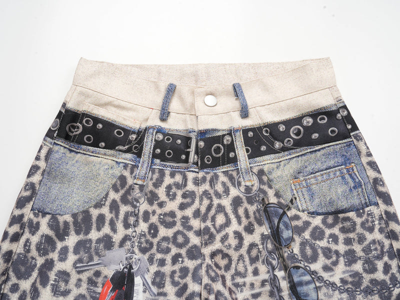 Close-up of the waistband showing cream denim, black eyelet belt panel, and front snap closure