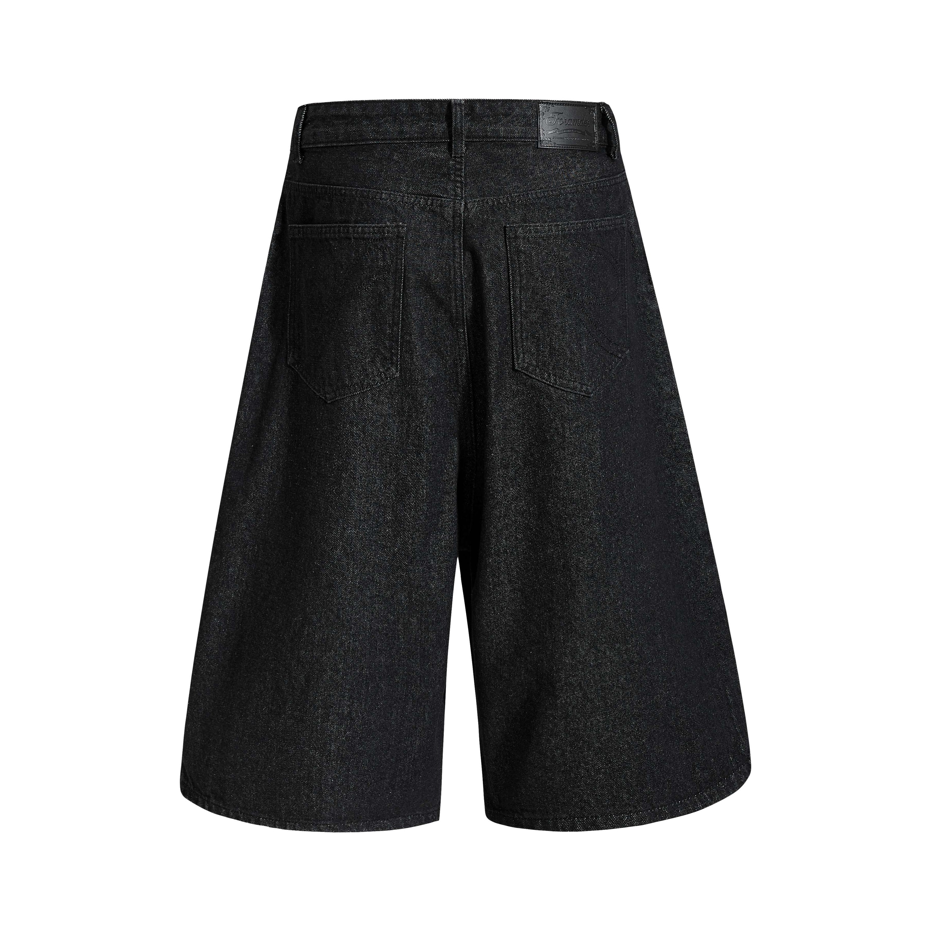 Asymmetric Button Denim Shorts | Wide-Leg Black Streetwear