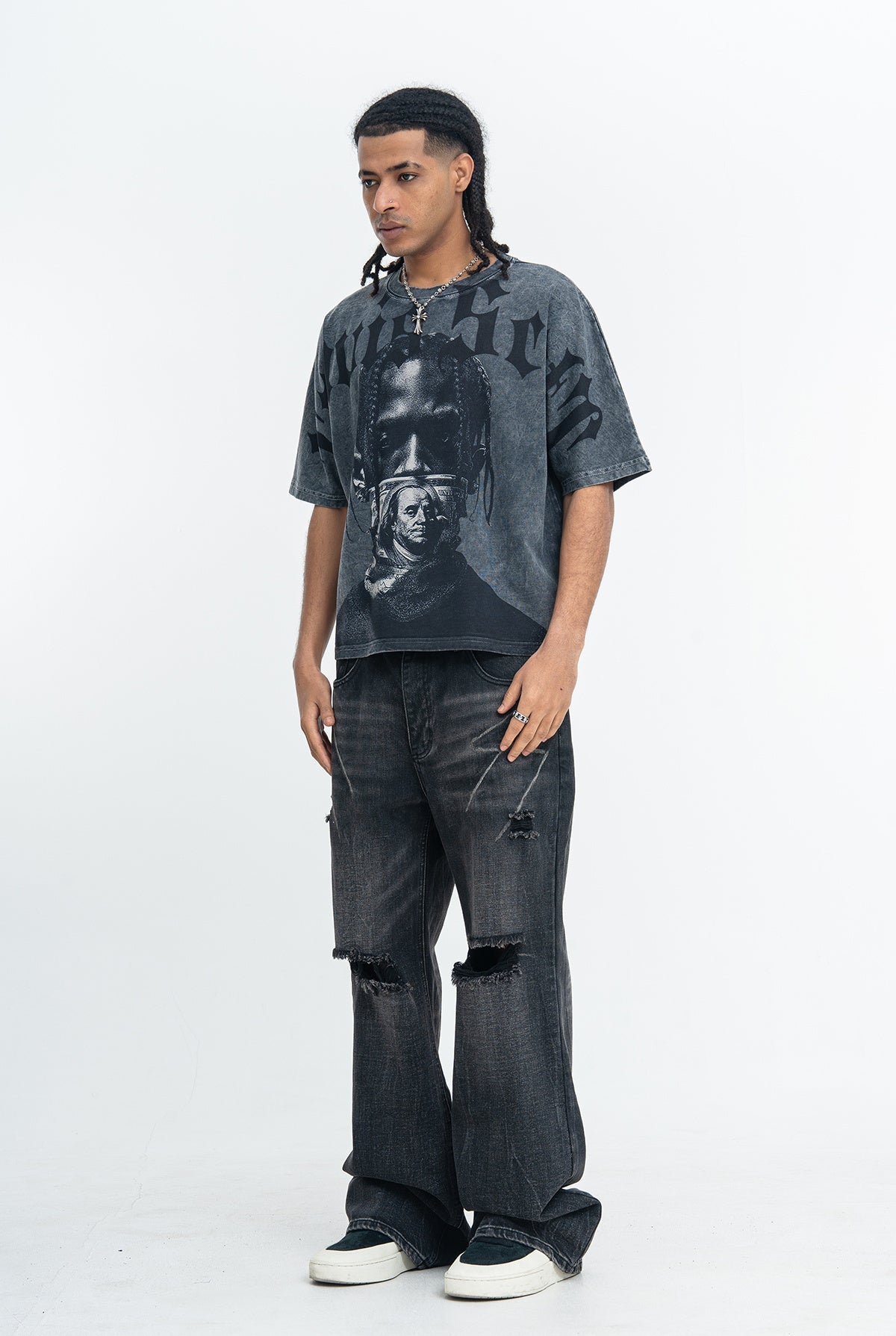 Omirad Silent Wealth Vintage Washed Gothic Graphic T-Shirt