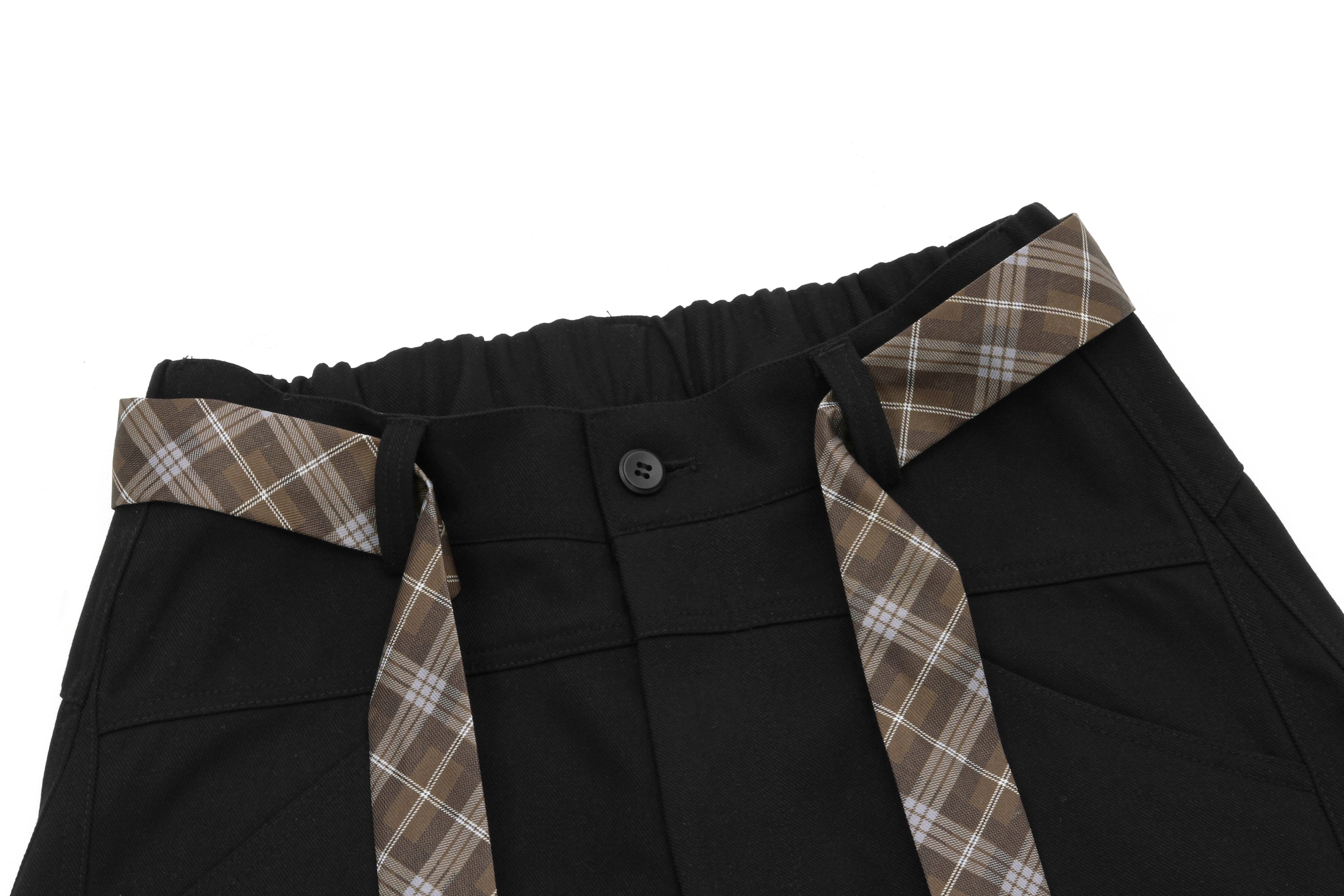 Omirad Plaid-Belt Curved Leg Wide Pants | Streetwear Trousers